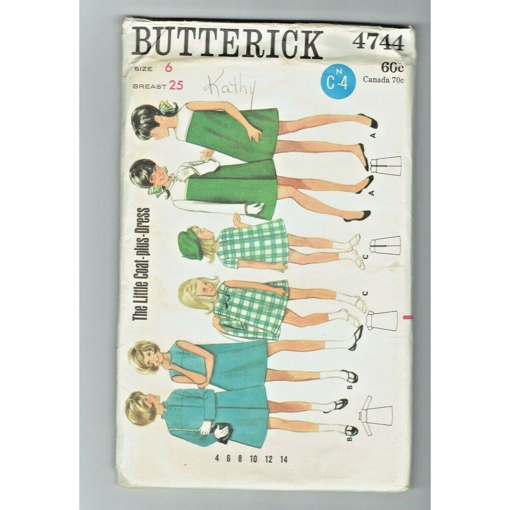 Butterick 4744 Size 6 Breast 25 Childrens Girls Unused Uncut Vintage Pattern
